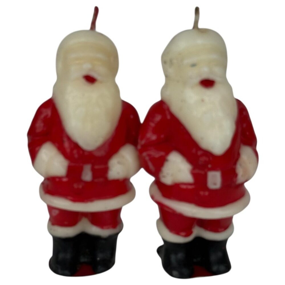 2 Vintage Santa Claus Wax Candle Figures By Tavern 4.5” Tall Christmas Novelty 2